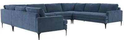 Serena Blue Velvet U-Sectional with Black Legs