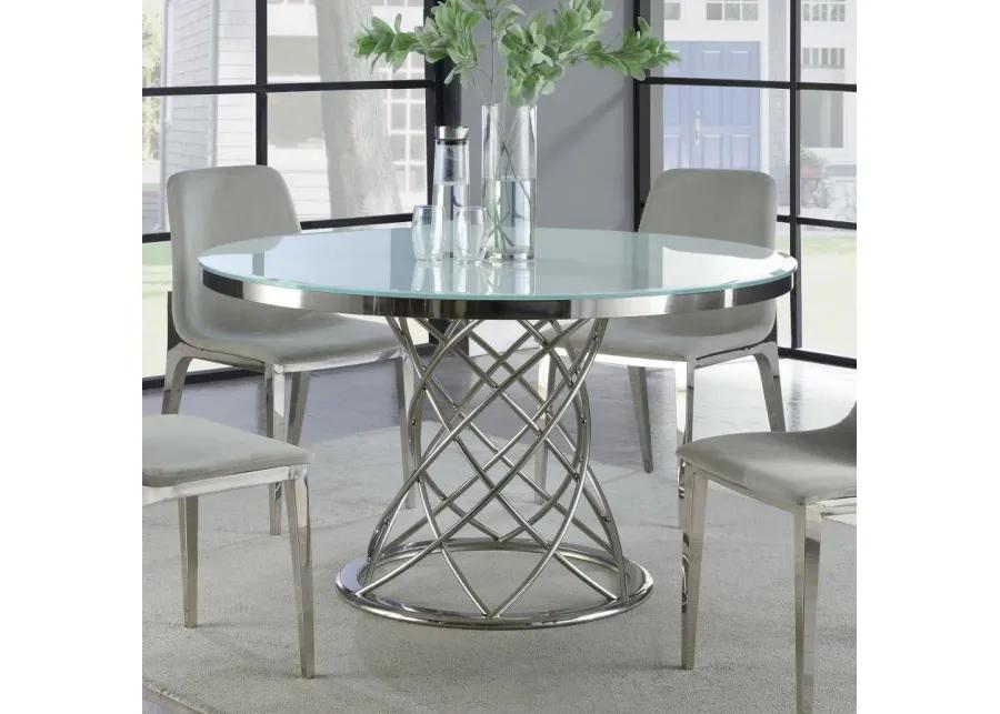 Irene Round Glass Top Dining Table White and Chrome