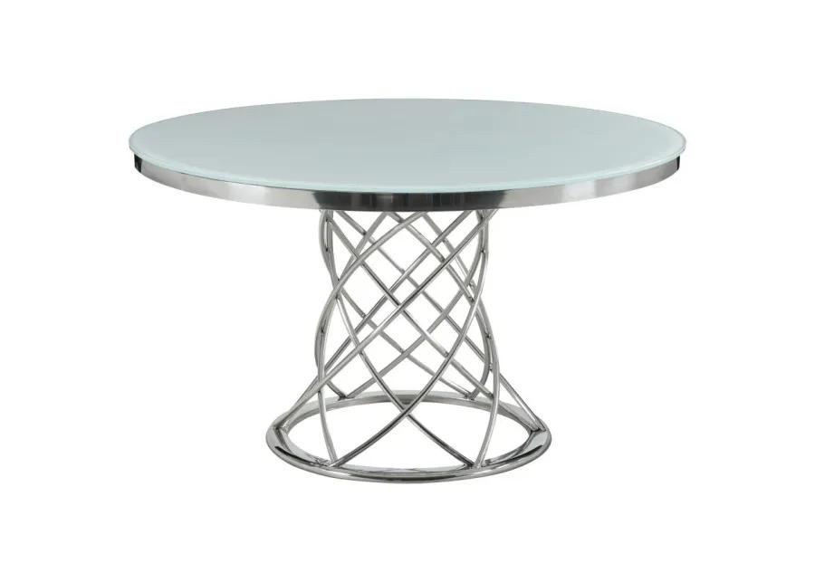 Irene Round Glass Top Dining Table White and Chrome