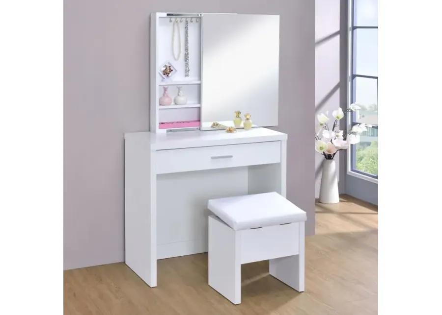 Karly 2-Piece Vanity Set with Lift-Top Stool White