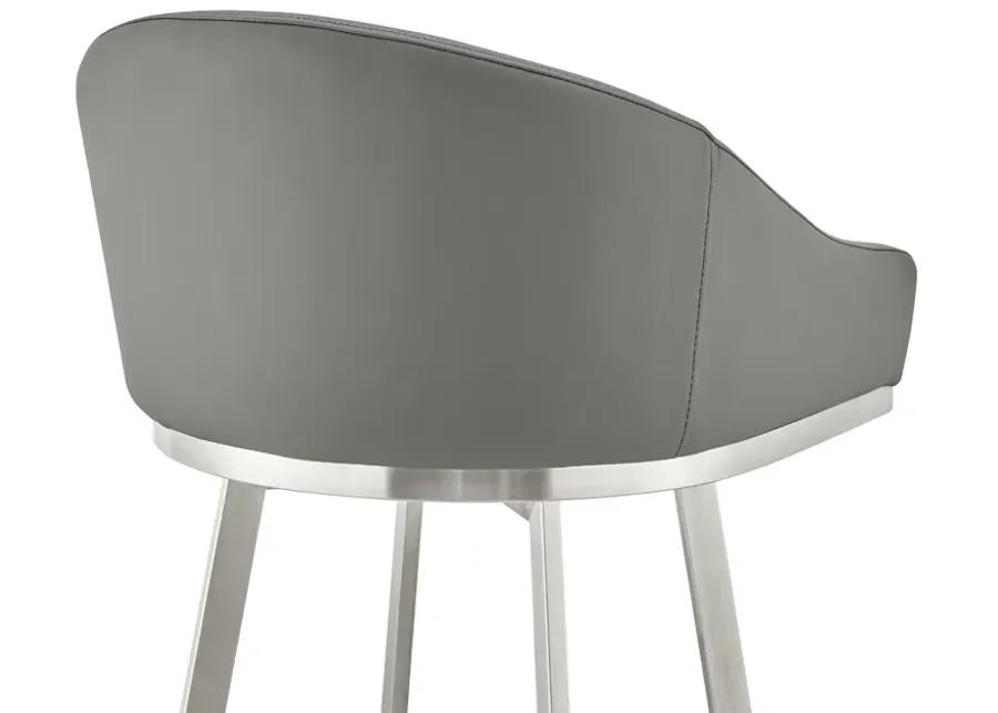 Noran Swivel Bar Stool in Brushed Stainless Steel with Gray Faux Leather