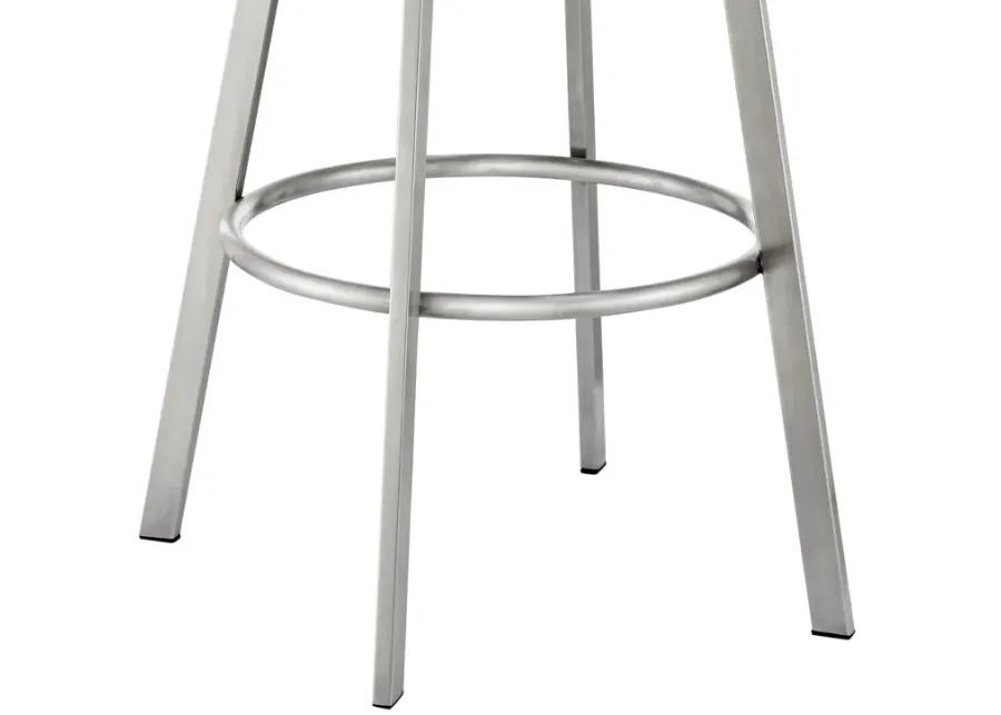 Noran Swivel Bar Stool in Brushed Stainless Steel with Gray Faux Leather