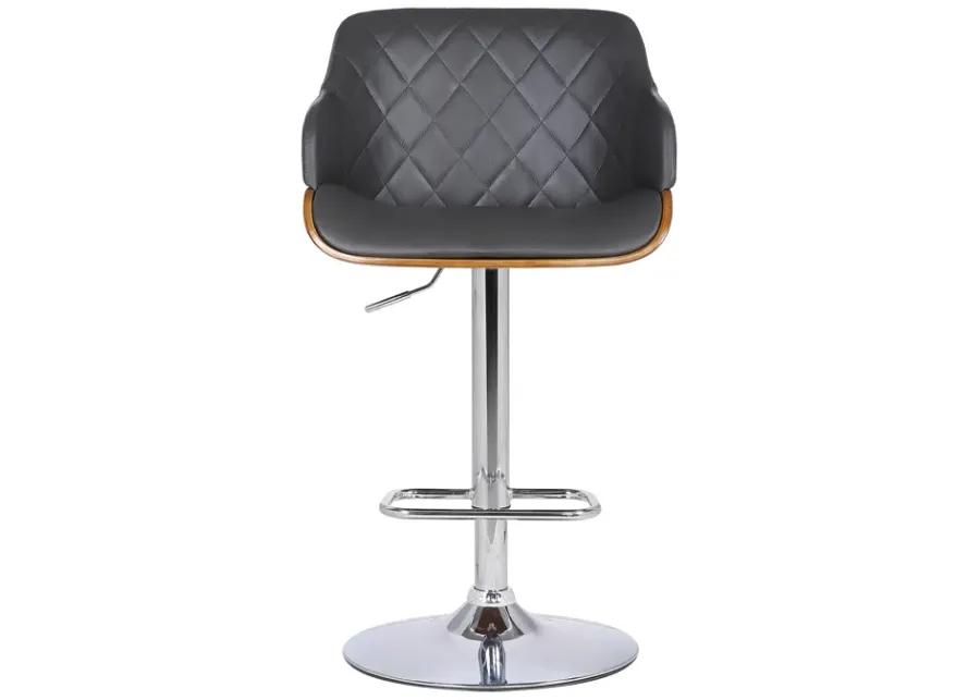 Toby Grey Faux Leather Adjustable Height Swivel Walnut Wood and Chrome Bar Stool