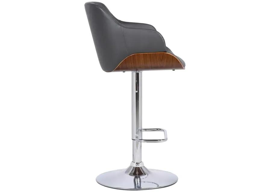 Toby Grey Faux Leather Adjustable Height Swivel Walnut Wood and Chrome Bar Stool