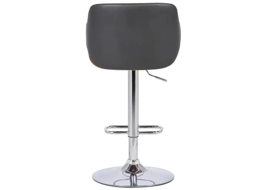 Toby Grey Faux Leather Adjustable Height Swivel Walnut Wood and Chrome Bar Stool