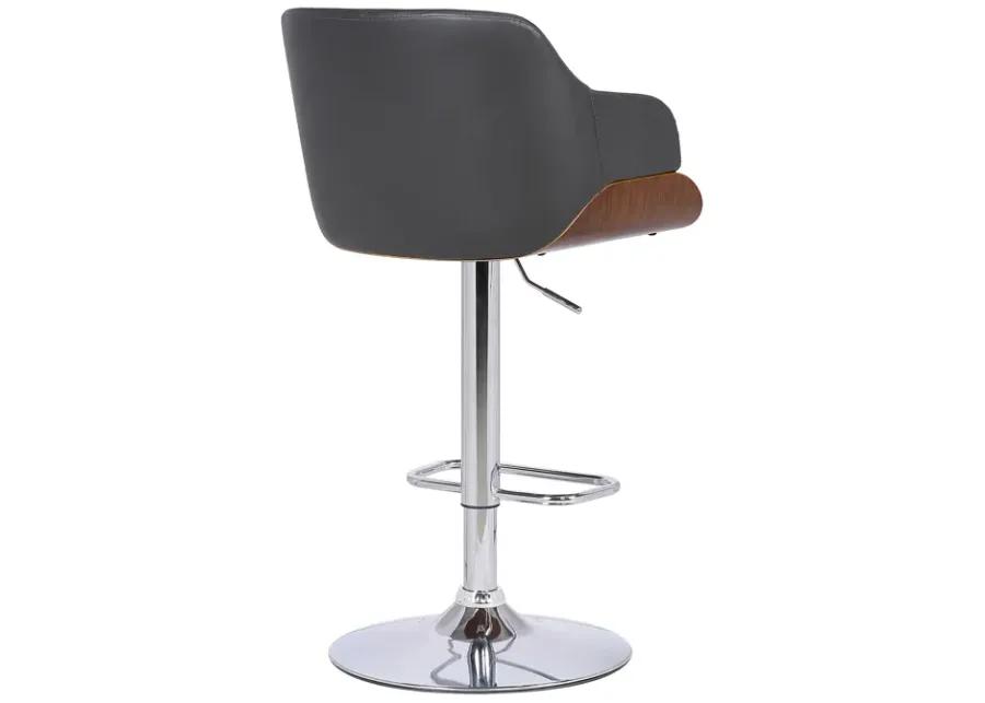 Toby Grey Faux Leather Adjustable Height Swivel Walnut Wood and Chrome Bar Stool