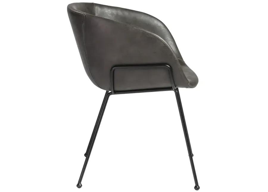 Zach Armchair with Dark Gray Leatherette and Matte Black Powder Coated Steel Frame and Legs - Set of 2