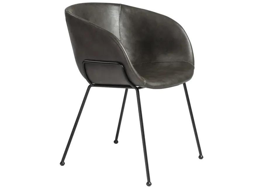 Zach Armchair with Dark Gray Leatherette and Matte Black Powder Coated Steel Frame and Legs - Set of 2