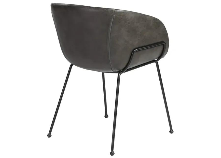 Zach Armchair with Dark Gray Leatherette and Matte Black Powder Coated Steel Frame and Legs - Set of 2