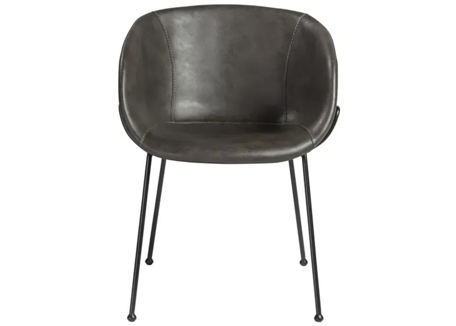 Zach Armchair with Dark Gray Leatherette and Matte Black Powder Coated Steel Frame and Legs - Set of 2