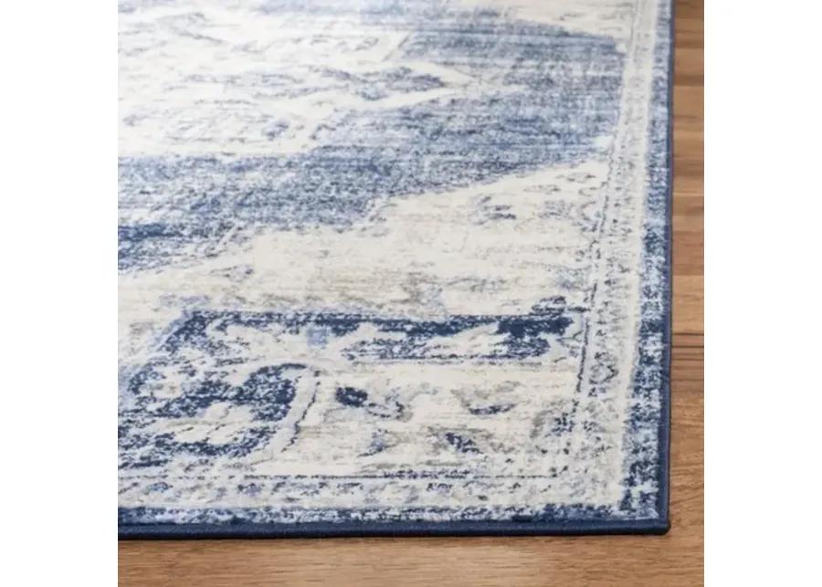 Brentwood 865 Ivory / Navy 2' X 22' Runner Powerloomed Rug