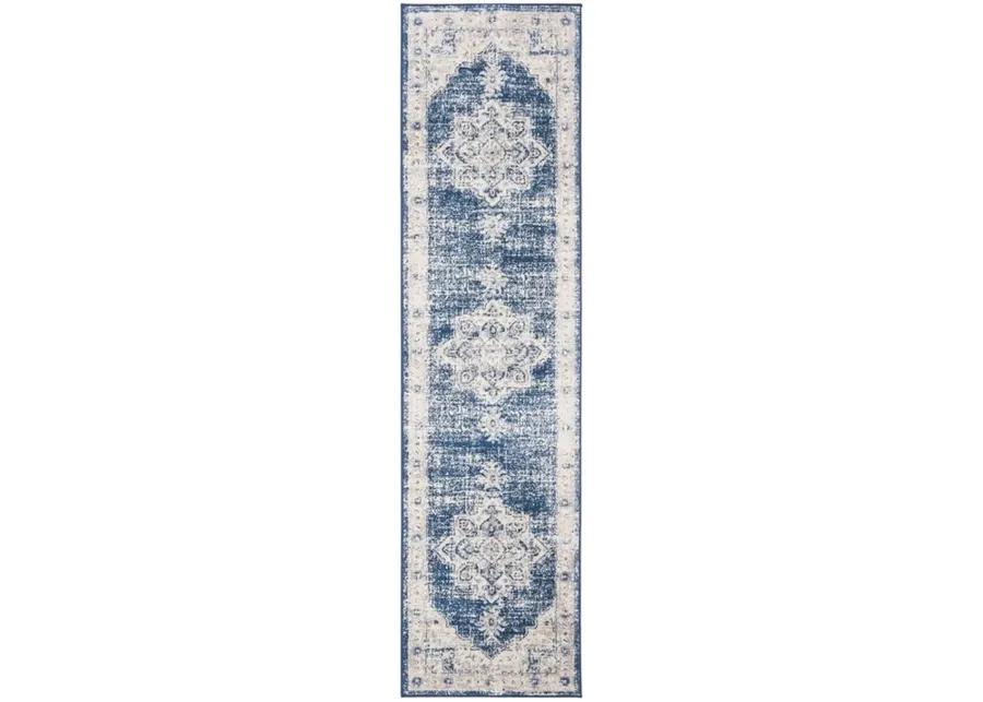 Brentwood 865 Ivory / Navy 2' X 22' Runner Powerloomed Rug