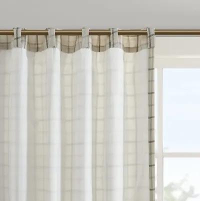 Madison Park Anaheim Natural Plaid Rod Pocket and Back Tab Curtain Panel with Fleece Lining