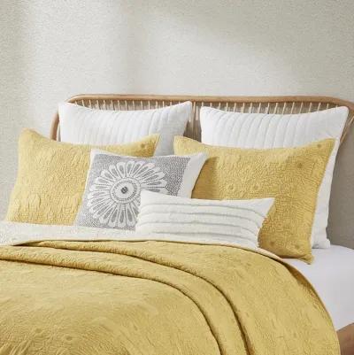 INK+IVY Kandula Yellow 3 Piece Reversible Cotton Quilt Set