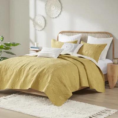 INK+IVY Kandula Yellow 3 Piece Reversible Cotton Quilt Set