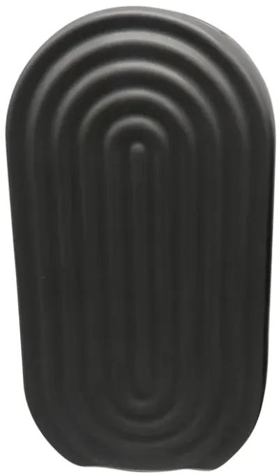 Cer, 11" Oval Ridged Vase, Black