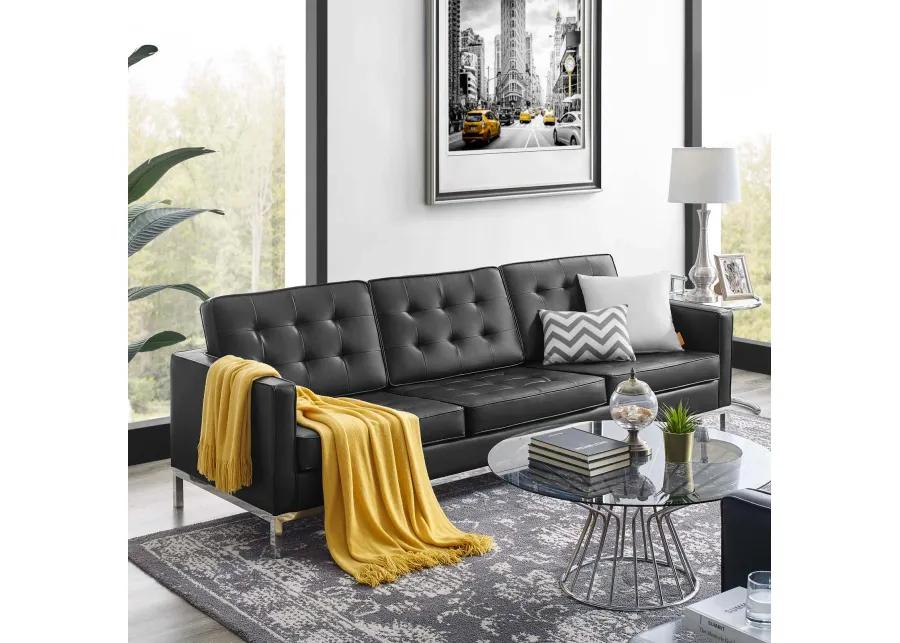 Loft Tufted Upholstered Faux Leather Sofa