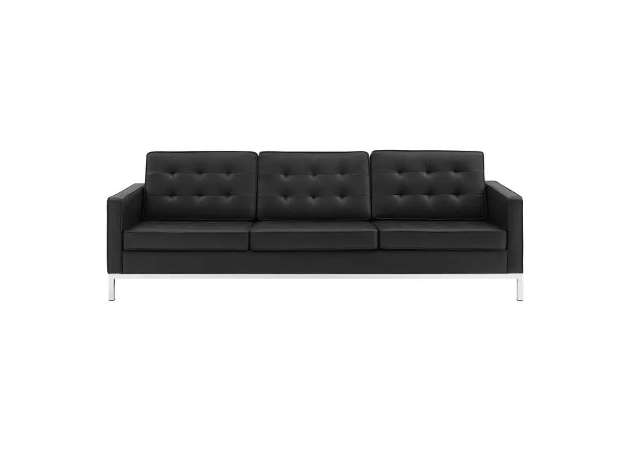 Loft Tufted Upholstered Faux Leather Sofa