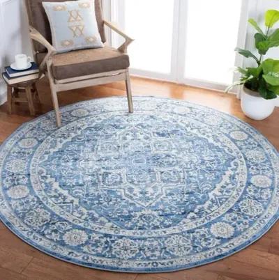 Brentwood 832 Ivory / Navy 8' X 8' Round Round Powerloomed Rug