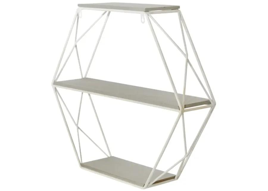 Metal/wood 3 Tier Hexagon Wall Shelf, Gray/white