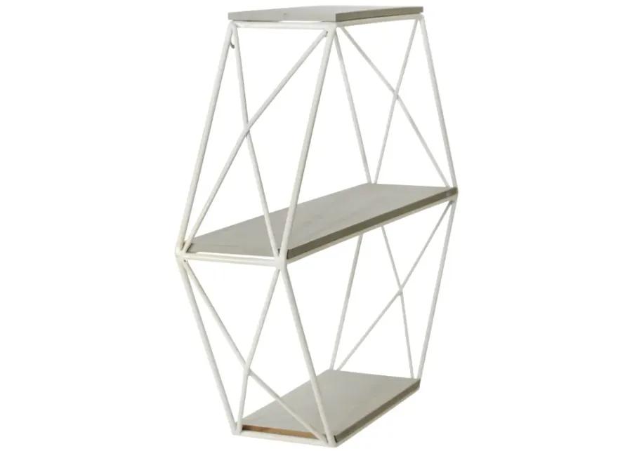 Metal/wood 3 Tier Hexagon Wall Shelf, Gray/white