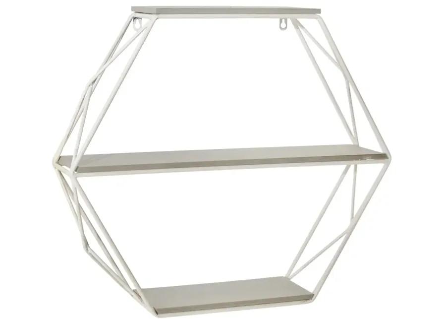 Metal/wood 3 Tier Hexagon Wall Shelf, Gray/white