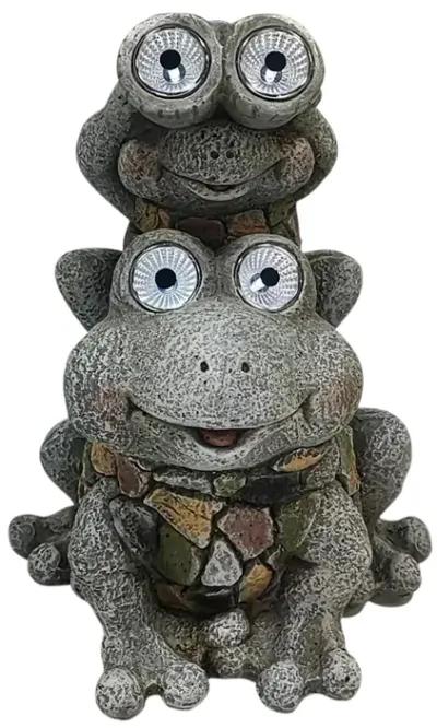 14" Frogs Piggy Back Ride Solar Eyes, Grey