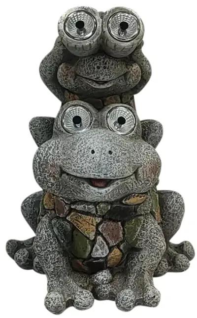 14" Frogs Piggy Back Ride Solar Eyes, Grey