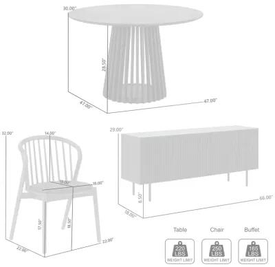 Pasadena Echo 6 Piece Round Dining Set with Buffet in Black Finish with Walnut Finish Table Top and Chairs