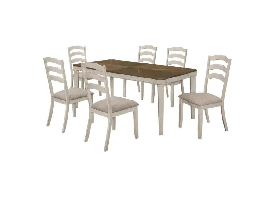 Ronnie 7-piece Starburst Dining Table Set Khaki and Rustic Cream