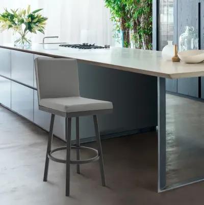 Gem Swivel Modern Metal and Gray Faux Leather Bar and Counter Stool