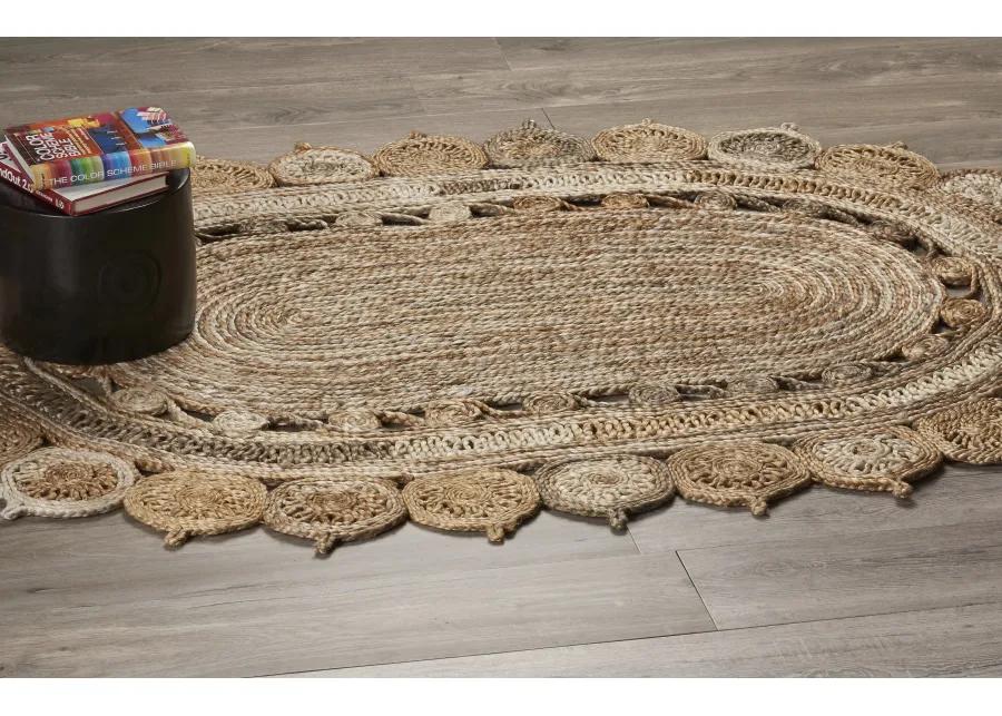 Nature Brown Bohemain Geometric Organic Jute Indoor Oval Area Rug 7' x 9'