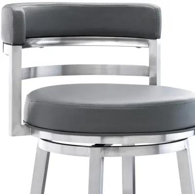 Titana 30" Bar Height Swivel Gray Faux Leather and Brushed Stainless Steel Bar Stool