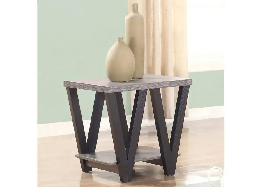 Stevens V-shaped End Table Black and Antique Grey