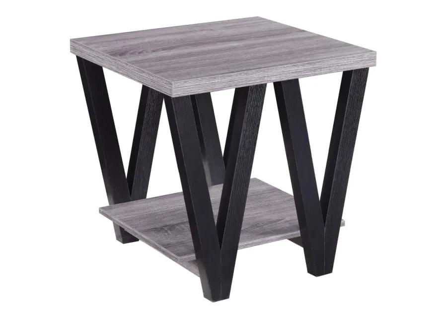 Stevens V-shaped End Table Black and Antique Grey