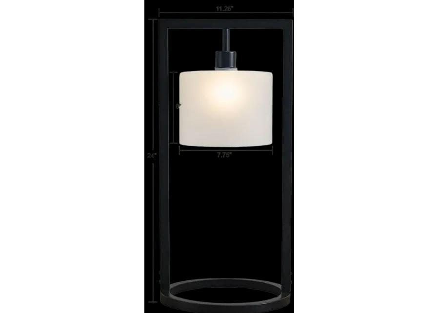 INK+IVY Kittery Black Base/Frosted Shade Metal Table Lamp with Glass Drum Shade