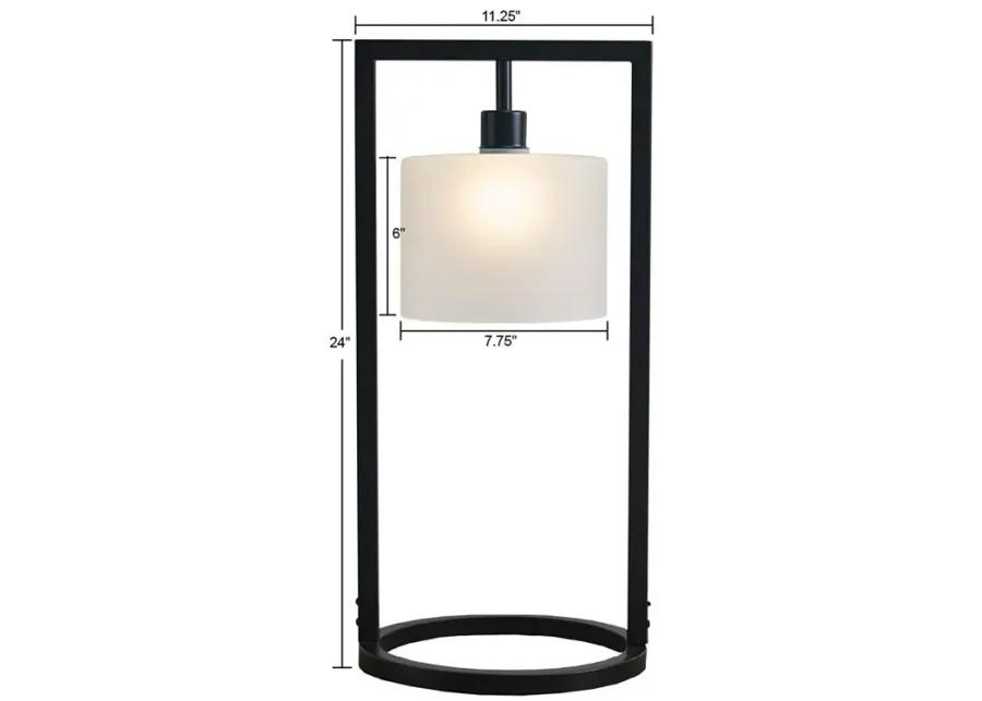 INK+IVY Kittery Black Base/Frosted Shade Metal Table Lamp with Glass Drum Shade