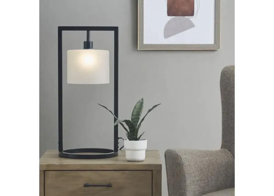 INK+IVY Kittery Black Base/Frosted Shade Metal Table Lamp with Glass Drum Shade