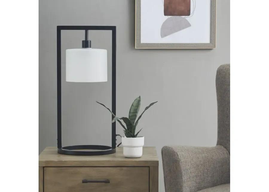 INK+IVY Kittery Black Base/Frosted Shade Metal Table Lamp with Glass Drum Shade