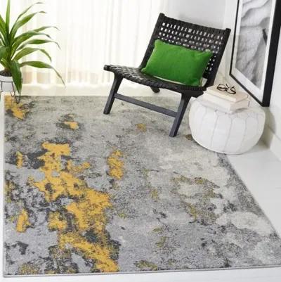 Adirondack Contemporary Grey / Yellow 12' X 12' Round Powerloomed Rug