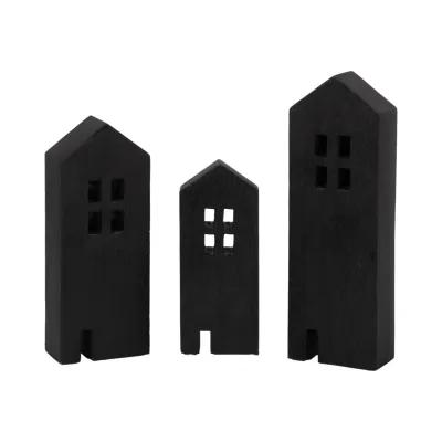 8" Wood House Decor, Black