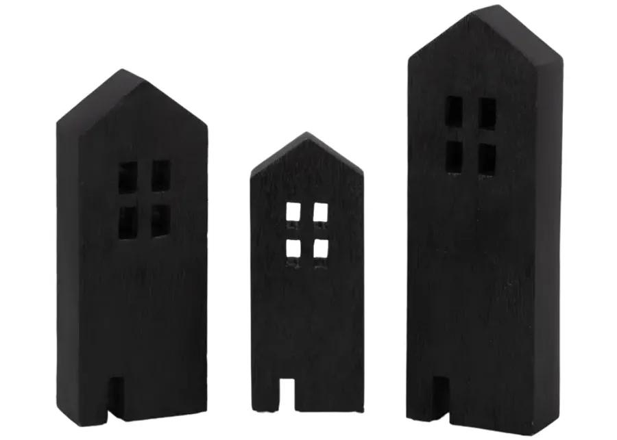 8" Wood House Decor, Black