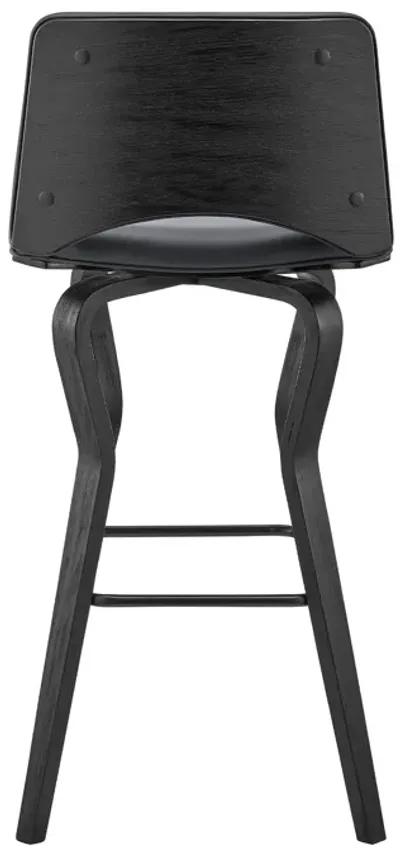 Gerty 26" Swivel Grey Faux Leather and Black Wood Bar Stool