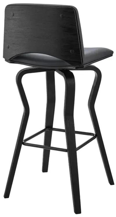 Gerty 26" Swivel Grey Faux Leather and Black Wood Bar Stool