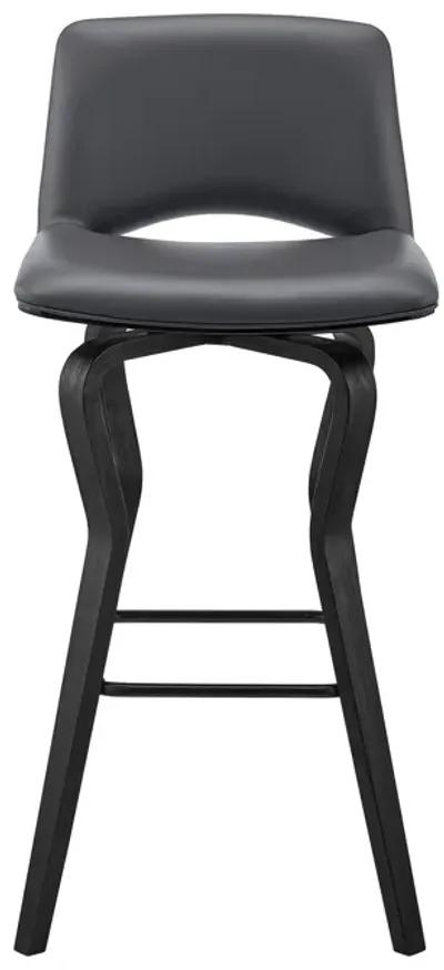 Gerty 26" Swivel Grey Faux Leather and Black Wood Bar Stool