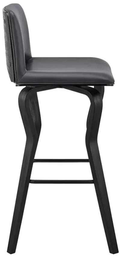 Gerty 26" Swivel Grey Faux Leather and Black Wood Bar Stool