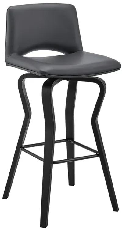 Gerty 26" Swivel Grey Faux Leather and Black Wood Bar Stool