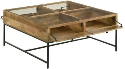 Stephie 4-drawer Square Clear Glass Top Coffee Table Honey Brown