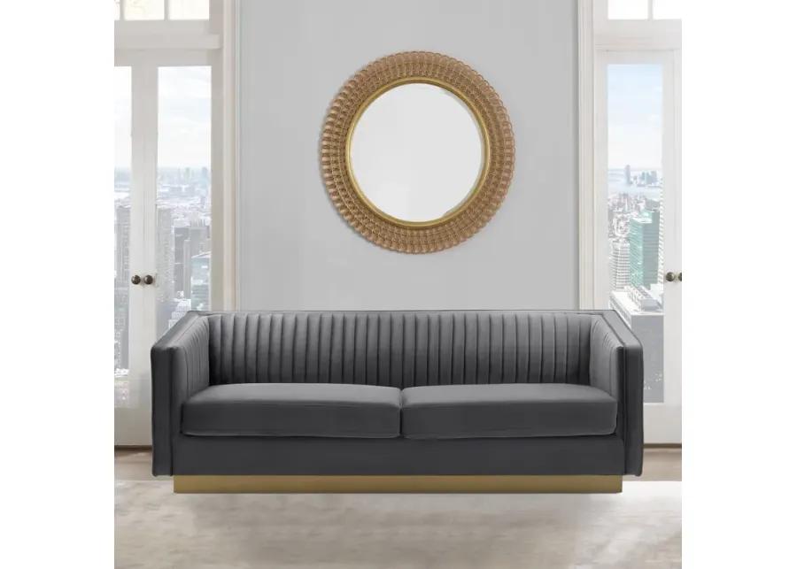 Miranda Dark Gray Velvet and Gold Sofa