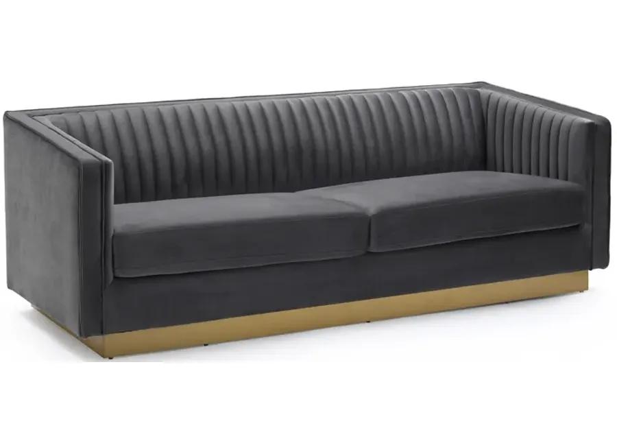 Miranda Dark Gray Velvet and Gold Sofa